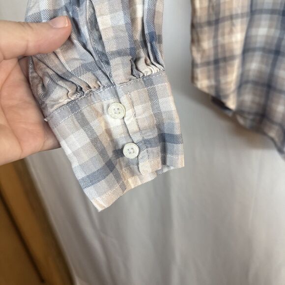 Abercrombie & Fitch Tan & Blue Plaid Button Up Shirt Women’s Size SMALL Preowned - Picture 5 of 16
